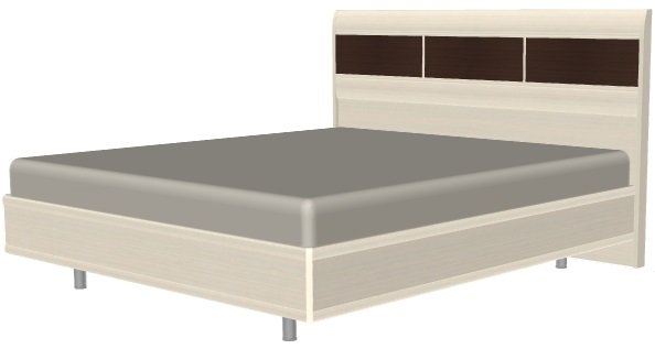 Кровать двуспальная Камелия КР-2074 (СМ 180х200) с ламельным основанием ( 180х200 , ЛДСП/МДФ , дуб беленый комбинированный , без подъемного мех. , без ящиков , без матраса (Лером) )