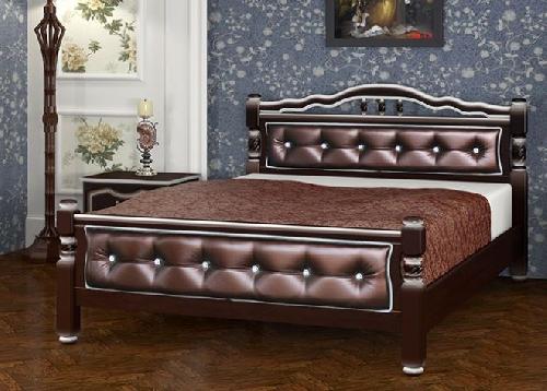 Кровать двуспальная Карина-11 (СМ 160х200) с элементами экокожи, без основания с универсальными царг в интернет магазине Планета Комфорта Фото derevyannye-krovati кровать двуспальная карина-11 (см 160х200) с элементами экокожи, без основания с универсальными царг производитель Браво-мебель