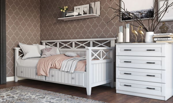 Фото Кровать односпальная Амелия (СМ 80х200) с выдвижными ящиками, без основания с универсальными царгами от производителя Браво-мебель в Крыму по цене 29 730 ₽