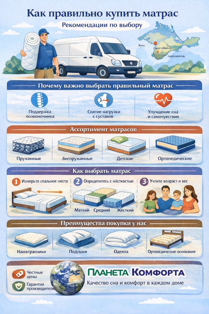 Как купить матрас в интернет магазине Планета Комфорта Как купить матрас в интернет магазине Планета Комфорта Крым